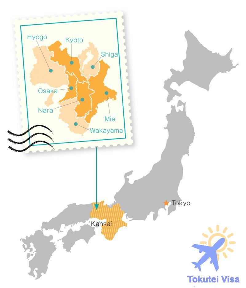 Vùng Kansai trên bản đồ Nhật Bản